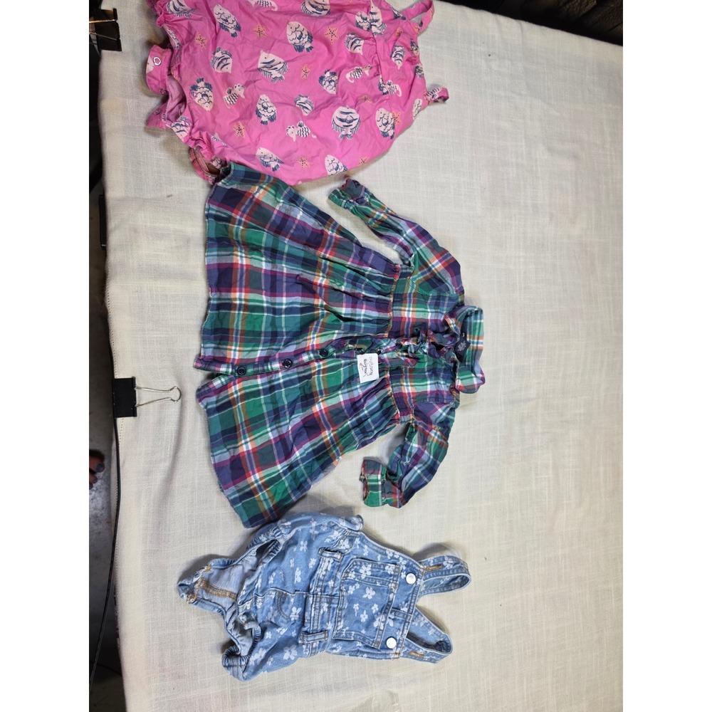 Baby Girl Bundle Ralph Lauren Plaid Dress Old Navy Floral Denim Romper Sunsuit
